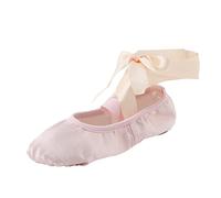 Ballet Shoes Girls Satin Ballet Dance Slippers Split Sole Dance Flats Thickened Cotton Lining Ballerina Shoes with Cross Elastic Straps for Toddlers Kids Beige