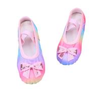 Ballet Shoes Sequin Ballet Dance Sliper, Neon Bow Split Leather Sole Canvas Yoga Gymnastic Flat Ballroom Dance Shoes School Professional Practice Outfits Rose Gold Size 10.5
