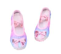 Ballet Shoes Sequin Ballet Dance Sliper, Neon Bow Split Leather Sole Canvas Yoga Gymnastic Flat Ballroom Dance Shoes School Professional Practice Outfits Multicolor Size 13.5