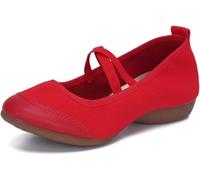 Ballet Shoes Shoes for Square Dance Flat Heel Soft Bottom Canvas Tip Practice Teachers' Latin for Slip(Red Leather Tip,38 EU)