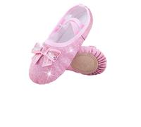 Ballet Shoes Shoes Girls Ballet Split-Sole Glitter Flats Dance Shoes for Girl Dance Gymnastics with Bright Powder Design and Sparkly Bow(Pink,30)