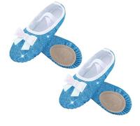 Ballet Shoes Shoes Girls Glitter Flats Ballet Dance Leather for Girls Gymnastic Dance Practice Split-Sole No-Tie with Sparkly Bow(2 Pair Blue,27)