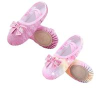 Ballet Shoes Shoes Girls Glitter Flats Ballet Dance Leather for Girls Gymnastic Dance Practice Split-Sole No-Tie with Sparkly Bow(Pink Rainbow,33)