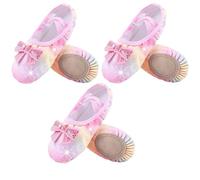 Ballet Shoes Shoes Girls Glitter Flats Ballet Dance Leather for Girls Gymnastic Dance Practice Split-Sole No-Tie with Sparkly Bow(3 Pair Rainbow,28)