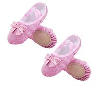Ballet Shoes Shoes Girls Glitter Flats Ballet Dance Leather for Girls Gymnastic Dance Practice Split-Sole No-Tie with Sparkly Bow(2 Pair Pink,22)