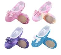 Ballet Shoes Shoes Girls Glitter Flats Ballet Dance Leather for Girls Gymnastic Dance Practice Split-Sole No-Tie with Sparkly Bow(1 Pair Pink,25)