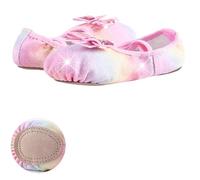 Ballet Shoes Shoes Girls Glitter Flats Ballet Dance Leather for Girls Gymnastic Dance Practice Split-Sole No-Tie with Sparkly Bow(1 Pair Rainbow,28)
