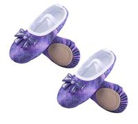 Ballet Shoes Shoes Girls Glitter Flats Ballet Dance Leather for Girls Gymnastic Dance Practice Split-Sole No-Tie with Sparkly Bow(2 Pair Purple,33)