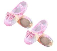 Ballet Shoes Shoes Girls Glitter Flats Ballet Dance Leather for Girls Gymnastic Dance Practice Split-Sole No-Tie with Sparkly Bow(2 Pair Rainbow,35)