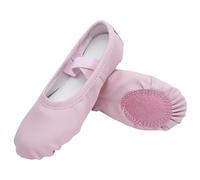 Ballet Shoes Split-Sole Dance Slippers with Cross Elastic Strap Slip-On Flats School Shoes Solid Color Lightweight Footwear Indoor Gymnastic Full Leather Footwear Pink