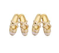 Ballet Shoes Stud Earrings, Gold-Tone Enamel & CZ Crystal Dainty Ear Studs for Women - Hypoallergenic Fashion Trendy Dance Jewellery Gift for Dancers & Best Friends (White)