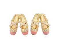 Ballet Shoes Stud Earrings, Gold-Tone Enamel & CZ Crystal Dainty Ear Studs for Women - Hypoallergenic Fashion Trendy Dance Jewellery Gift for Dancers & Best Friends (Pink)