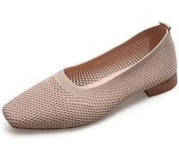 Ballet Slipper Dance Shoes, Square Toe Mesh Summer Shoes for Women, Soft Comfortable Breathable Flats, Flexible Design for Office and Casual Wear Beige