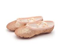 Ballet Slippers Ballet Dance Shoes Yoga Gym Flat Slippers Glitter Pink Blue Rose Red Colors Ballet Dance Shoes for Girls Children(Gold,28)