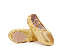 Ballet Slippers Girl Ballet Shoes Glitter Split-Sole Dance Slippers Toddler Kids Practice Shoes Flats Soft Lightweight Elastic Laces Colorful(Gold,25)