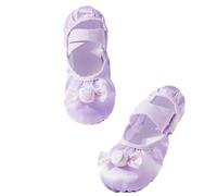Ballet Slippers Girls Ballet Shoes Leather Split Sole Dance Flats, Bow Tie Canvas Gymnastic Shoes School Ballroom Dance Basic Practice Outfit Purple Size 10