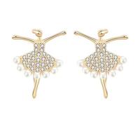 Ballet Themed Dancer Earrings for Women, Golden Copper | Chic Simple Style, Pearl Detail, One Pair, Dress up Eye Catcher, Fashionable Charm