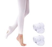 Ballet Tights Girls Womens 90D Convertible Ballet Tights Soft Dance Footed Tights with Holes 90 Denier (White-2 Pairs, M)