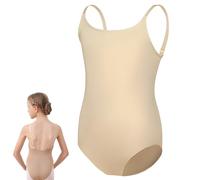 Ballet Undergarments for Girls, Nude Dance Leotard Seamless, Gymnastic Underwear with Adjustable Clear Straps (Nude, M, 101-120cm)