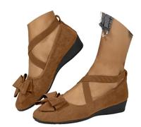 Ballet Wedge Shoes for Women Bow Knot Crisscross Elastic Ankle Strap Loafer Comfortable Round Toe Fashion Slip-on Casual Dress Flat Ballerina Slides for Practicing (Brown, 36)