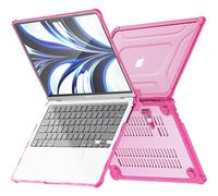 TECHGEAR Case Compatible for MacBook Air 13.6 inch 2025/2024/2022 Protective Snap-On Tough Hard Shell Cover with Kick Stand for Model A3240 M4 / A3113 M3 / A2681 M2 Clear Shockproof Tough Case - Pink
