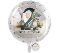 balloa Foil Balloon 2 Years Round Dino with Volcano, Gift for Second Children's Birthday, Balloon Helium Suitable Balloon Dinosaur Party Decoration for Boys or Girls Birthday Decoration, 33 cm