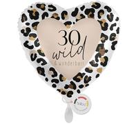 balloa Foil Balloon for 30th Birthday Leo Design, Heart Balloon with Number 30, Helium Balloon, Balloon for Party Decoration, Birthday Gift for Women, Leopard Print, 33 cm