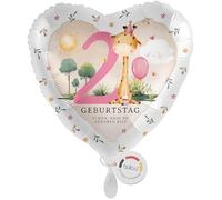 balloa Foil Balloon Heart Balloon Giraffe Safari Motif, 2nd Birthday Gift for Children, Helium Suitable Balloon Party Decoration, Decoration Idea for Girls Boys, Birthday Decoration, 33 cm