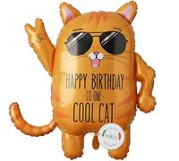 balloa Foil Balloon XXL Cool Cat, Helium Balloon, Funny Balloon Birthday Decoration, Birthday Balloon Cat Happy Birthday, Party Decoration Animal for Adults Children, Birthday Gift, 63 cm