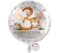 balloa Foil Balloon XXL for 3rd Birthday, Gift Children's Birthday Tiger Safari Party, Helium Balloon Large Round, Decoration for Girls or Boys, Original Birthday Decoration, 53 cm
