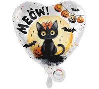 balloa Foil Balloon XXL Halloween Black Cat, Heart Balloon with Pumpkin and Bats, Suitable for Helium Balloon, Halloween Decoration for Children and Adults, Party Decoration Halloween Party, Black, 53