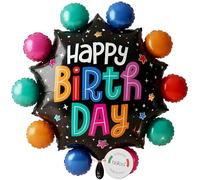 balloa Foil Balloon XXL Happy Birthday Colourful Dots, Helium Balloon Birthday Decoration, Balloon Party Decoration Birthday, Gift Idea for Children Adults Celebration, Premium Balloon Rainbow Design