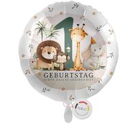 balloa Foil Balloon XXL Safari Animals, Gift for 1st Birthday for Children, Helium Suitable Round with Lion Monkey Giraffe Elephant Motif, Children's Birthday Decoration, Party Decoration, Birthday