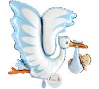 balloa Foil Balloon XXL Stork with Baby Boy, Helium Balloon Birth Decoration, Balloon Baby Party Decoration, Gift for the Birth of a Son, Foil Balloon Baby Shower Welcome Baby Decoration, 99 cm