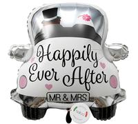 balloa Foil Balloon XXL Wedding Car Happily Ever After, Helium Balloon Gift for Wedding, Balloon Car Motif for Bride and Groom Celebration, Stylish Wedding Decoration, Wedding Balloon Mr Mrs, 60 cm
