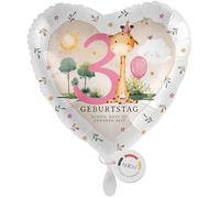 balloa Foil Balloon XXL with Giraffe Safari Motif, Gift for 3rd Birthday for Children, Heart Balloon Safari Party, Helium Balloon Suitable for Boys Girls, Animal Party Birthday Decoration, 53 cm