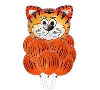 ballonfritz® Animals Safari Jungle Balloon 11 Piece Set - XXL Tiger Head Balloon 55 x 55 x 20 cm as a Birthday Gift, Party Decoration or Surprise Children's Birthday Party