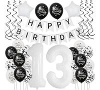 Balloon 13th Birthday Black White - Decoration for Boys and Girls - Giant Foil Balloon Happy Birthday - Cake Decoration