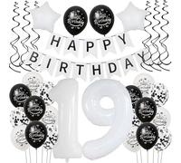 Balloon 19th Birthday Black White Birthday Decoration 19 Years Boy Girl Black Balloon Decoration 19th Birthday Girl, Giant Foil Balloon 19th Happy Birthday Cake Decoration 19th Birthday Girl White