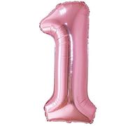 Balloon 1st Birthday Number 1 Pink XXL Giant Foil Balloon 40” Birthday Decoration for Girl. Flies with Helium