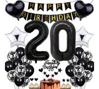 Balloon 20th Birthday Decoration, Party Decoration, Black Cake Decoration Birthday 20 Years Men, 20th Birthday Women Men, Cake Decoration 20th Birthday Man Women Birthday Decoration 20 Years Women