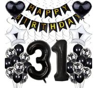 Balloon 31st Birthday Decoration, Black Birthday 31 Years Men, Black and White Party Decoration, 31st Birthday Women Men, Silver Birthday Decoration 31 Years Women, 31st Birthday Decoration for Men