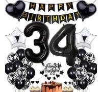 Balloon 34th Birthday Decoration, Party Decoration, Black Cake Decoration Birthday 34 Years Men, 34th Birthday Women Men, Cake Decoration 34th Birthday Man Women Birthday Decoration 34 Years Women