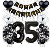 Balloon 35th Birthday Decoration - Black and Silver for Men and Women - Black and White Party Decoration
