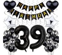 Balloon 39th Birthday Decoration - Black & White Party Decoration for Men & Women