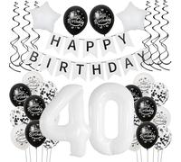 Balloon 40th Birthday Black White Birthday Decoration 40 Years Man Women Black Balloon Decoration 40th Birthday Woman Giant Foil Balloon 40th Happy Birthday Cake Decoration 40th Birthday Women White