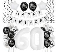 Balloon 60th Birthday Black White Birthday Decoration 60 Years Man Women Black Balloon Decoration 60th Birthday Woman Giant Foil Balloon 60th Happy Birthday Cake Decoration 60th Birthday Women White