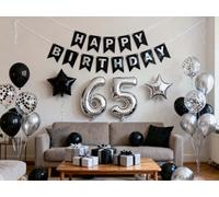 Balloon 65th Birthday Decoration, 65th Birthday Party Balloons Women Men, 65th Silver Black Confetti Balloons 65th Birthday Decoration for 65 Years Old Dad Mum (65)