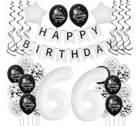 Balloon 66th Birthday Black White - Decoration for Men and Women - Giant Foil Balloon Happy Birthday - Cake Decoration