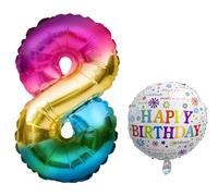 Balloon 8th Birthday - XXL Giant Foil Balloon Set with 101 cm + 45 cm + 5 m Decorative Ribbon - Suitable for Helium - Reusable - Birthday Decoration for Boys Girls Number 8